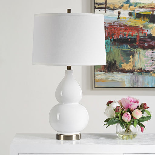 Haus Appeal Tillson 1-Light Table Lamp | Ceramic White & Antique Brass | Bedroom & Living Room Accent Light | 150W Max, On-Off Switch | Model W26158-1