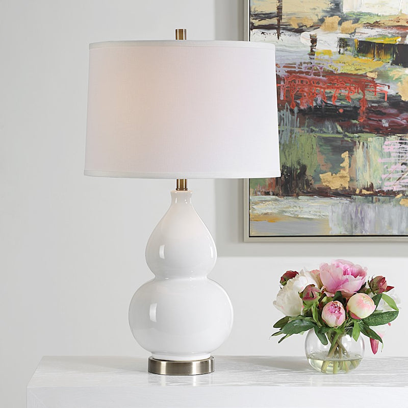 Haus Appeal Tillson 1-Light 26in Table Lamp | Ceramic White & Antique Brass | Bedroom & Living Room Accent Light | 150W Max, On-Off Switch | Model W26158-1