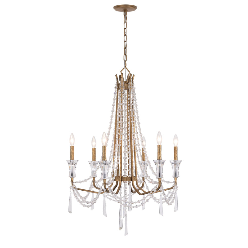 Varaluz Barcelona 6 Light Chandelier, Brass Kisser