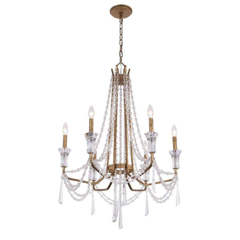 Varaluz Barcelona 6 Light Chandelier, Brass Kisser