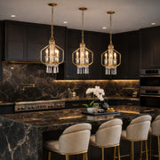 Varaluz Barcelona 4 Light Pendant, Brass Kisser