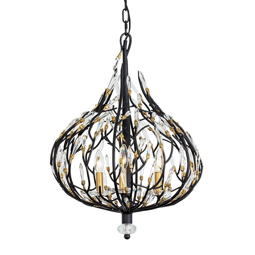 Varaluz Bask Crystal Pendant, Matte Black/Gold/Clear Crystal