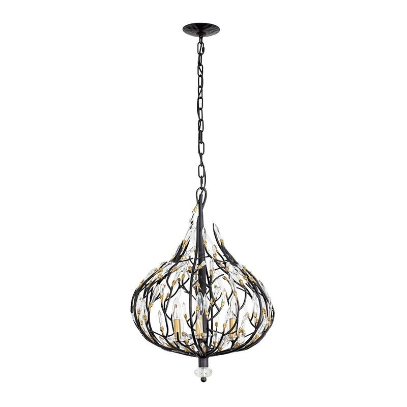 Varaluz Bask Crystal Pendant, Matte Black/Gold/Clear Crystal