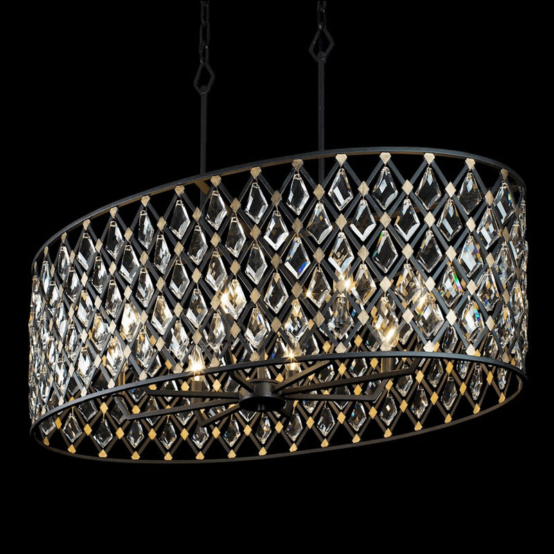 Varaluz Windsor 8 Light Crystal Oval Linear Pendant, Carbon/Gold