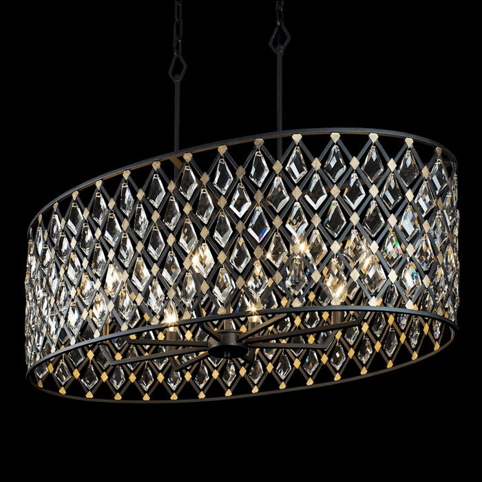 Varaluz Windsor 8 Light Crystal Oval Linear Pendant, Carbon/Gold