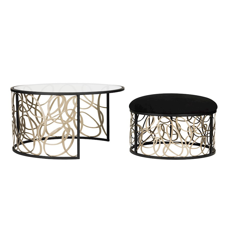 Varaluz Scribble Nesting Coffee Table and Ottoman, Black/Artifact - 381TC32NMBAR