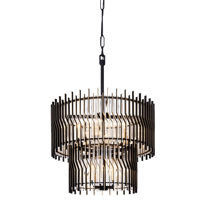Varaluz Park Row 10-Lt 2-Tier Chandelier, Matte Black/French Gold - 393C10MBFG