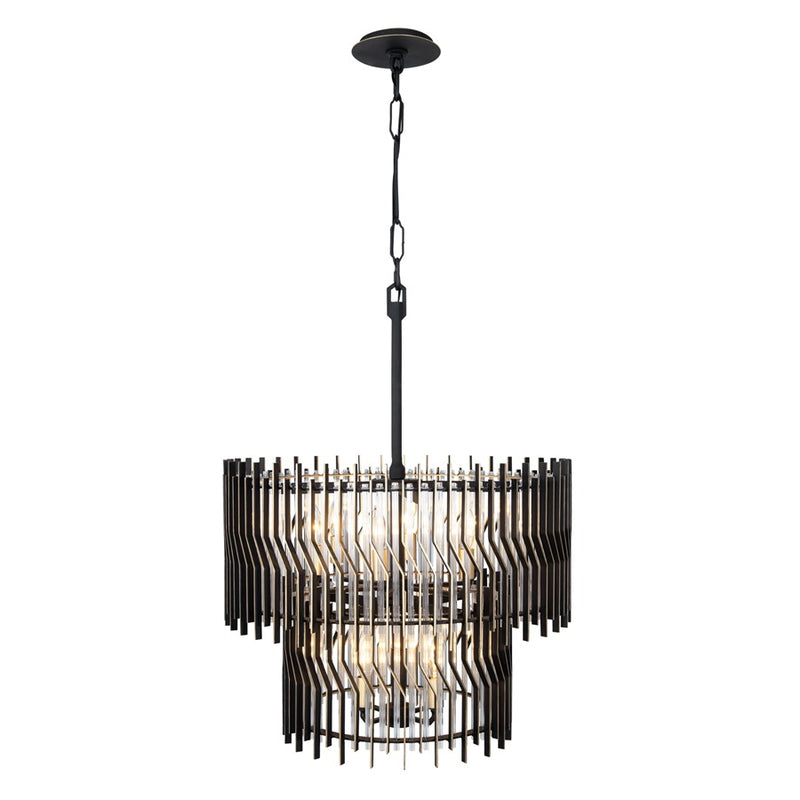 Varaluz Park Row 10-Lt 2-Tier Chandelier, Matte Black/French Gold