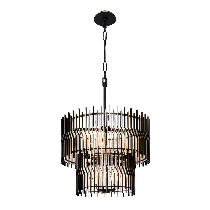 Varaluz Park Row 10-Lt 2-Tier Chandelier, Matte Black/French Gold