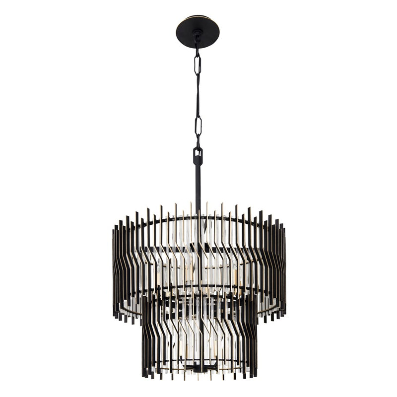 Varaluz Park Row 10-Lt 2-Tier Chandelier, Matte Black/French Gold