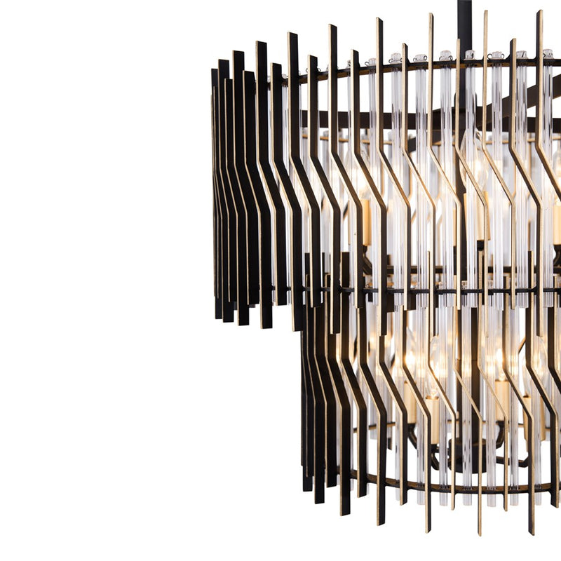 Varaluz Park Row 10-Lt 2-Tier Chandelier, Matte Black/French Gold