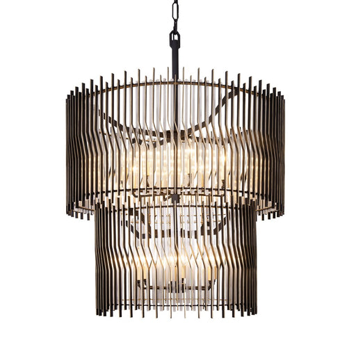 Varaluz Park Row 14-Lt 2-Tier Chandelier, Matte Black/French Gold - 393C14MBFG