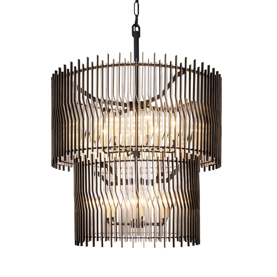 Varaluz Park Row 14-Lt 2-Tier Chandelier, Matte Black/French Gold - 393C14MBFG