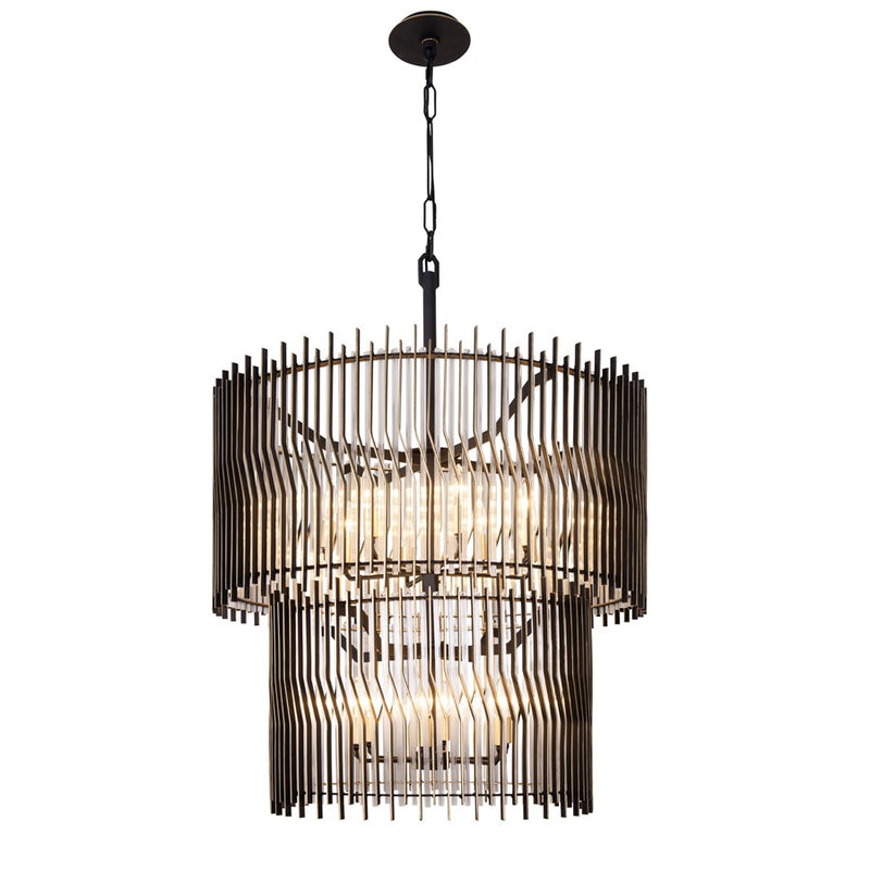 Varaluz Park Row 14-Lt 2-Tier Chandelier, Matte Black/French Gold