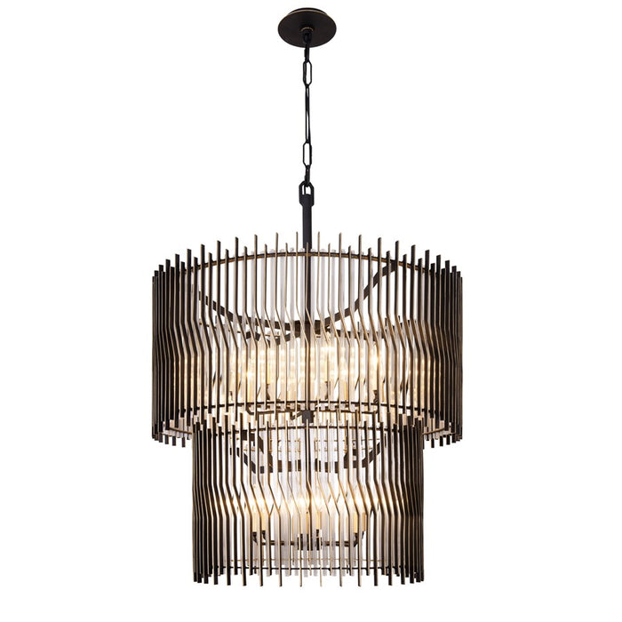 Varaluz Park Row 14-Lt 2-Tier Chandelier, Matte Black/French Gold