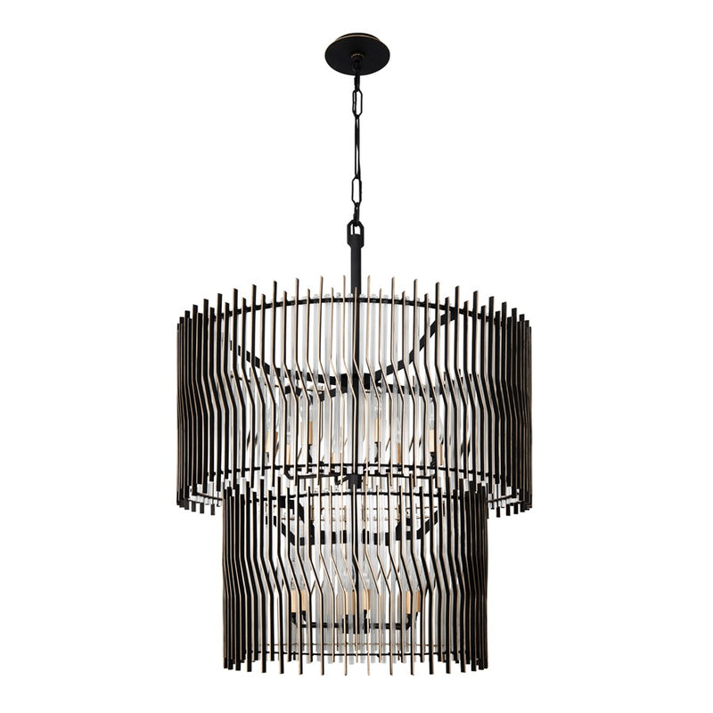 Varaluz Park Row 14-Lt 2-Tier Chandelier, Matte Black/French Gold
