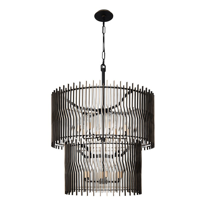 Varaluz Park Row 14-Lt 2-Tier Chandelier, Matte Black/French Gold