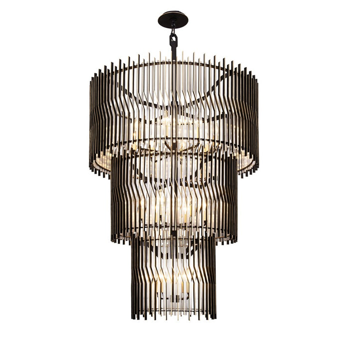 Varaluz Park Row 18-Lt 3-Tier Chandelier, Matte Black/French Gold - 393C18MBFG
