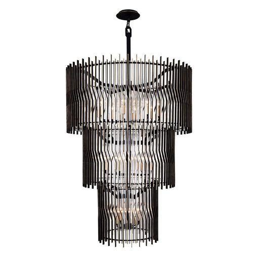 Varaluz Park Row 18-Lt 3-Tier Chandelier, Matte Black/French Gold