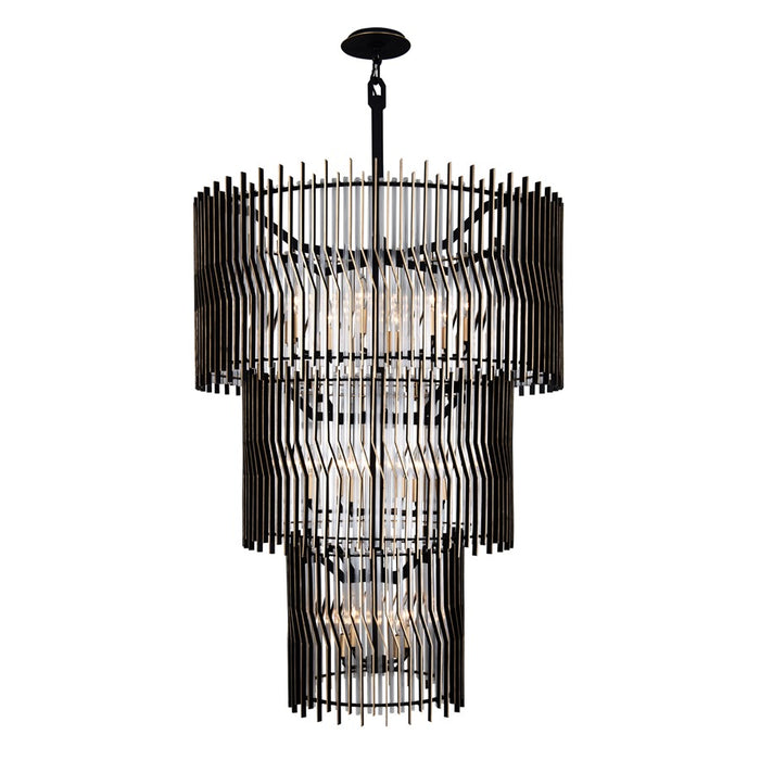 Varaluz Park Row 18-Lt 3-Tier Chandelier, Matte Black/French Gold