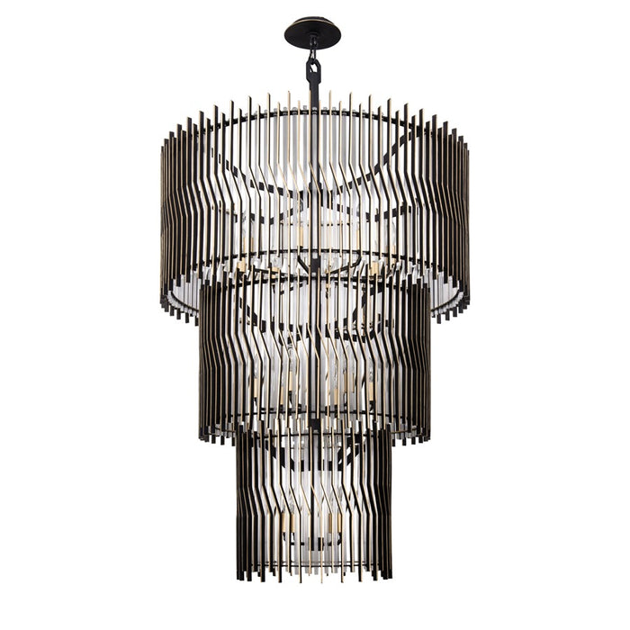 Varaluz Park Row 18-Lt 3-Tier Chandelier, Matte Black/French Gold