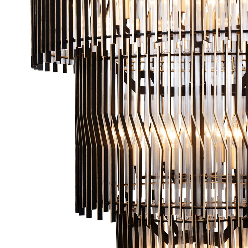Varaluz Park Row 18-Lt 3-Tier Chandelier, Matte Black/French Gold