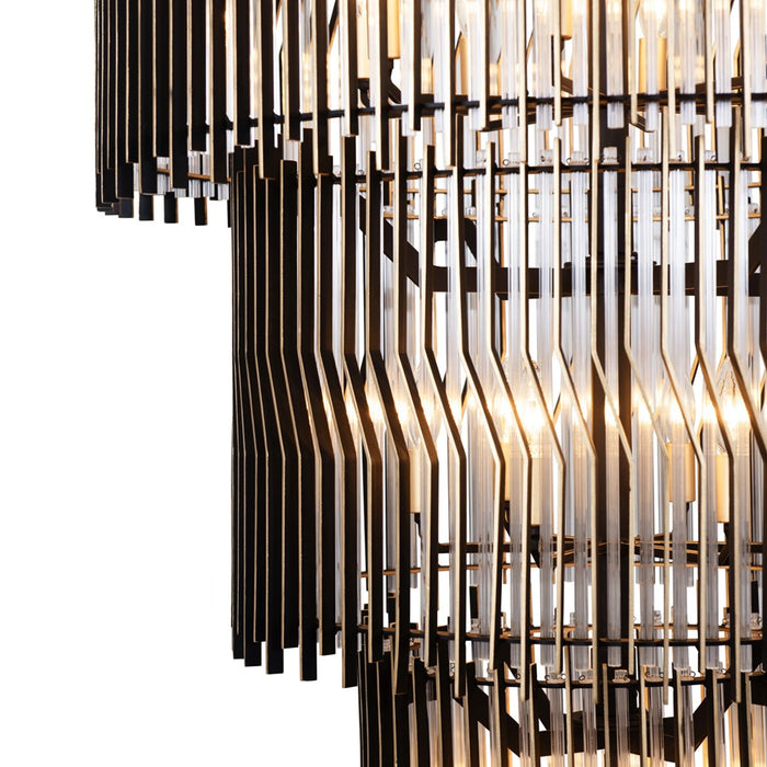Varaluz Park Row 18-Lt 3-Tier Chandelier, Matte Black/French Gold