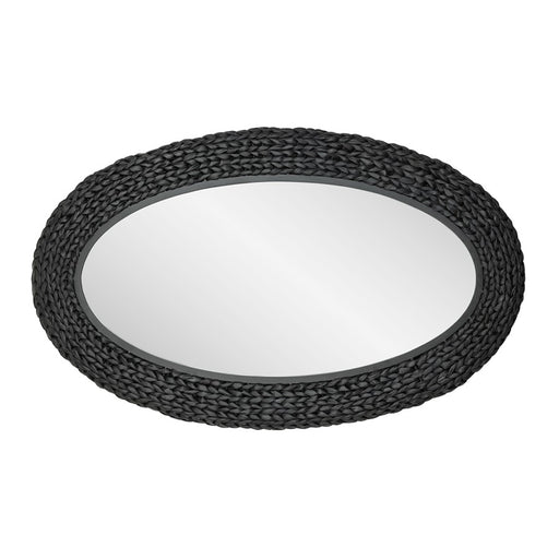 Varaluz Athena 24x40 Oval Wall Mirror, Matte Black/Black Seagrass