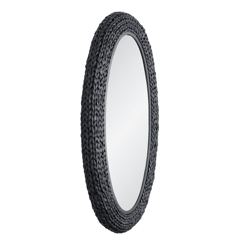 Varaluz Athena 24x40 Oval Wall Mirror, Matte Black/Black Seagrass