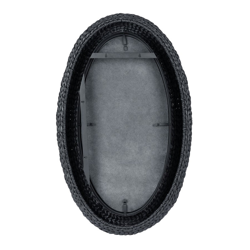 Varaluz Athena 24x40 Oval Wall Mirror, Matte Black/Black Seagrass