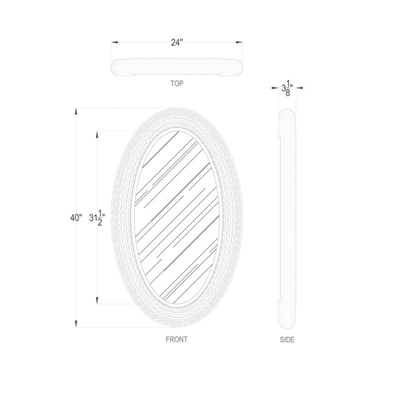 Varaluz Athena 24x40 Oval Wall Mirror, Matte Black/Black Seagrass