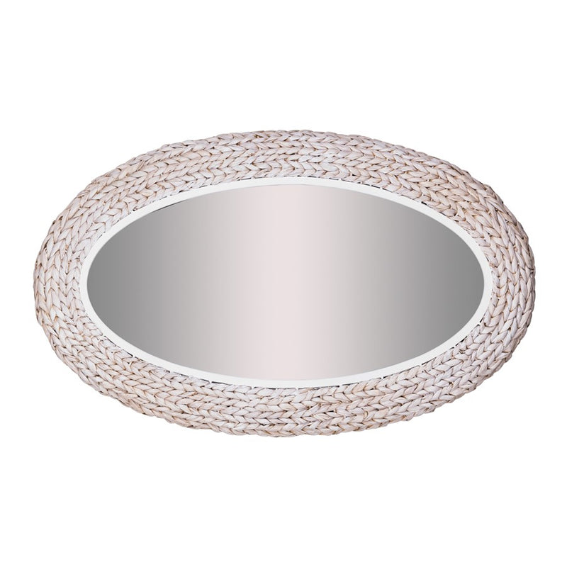 Varaluz Athena 24x40 Oval Wall Mirror, White/Whitewash Seagrass