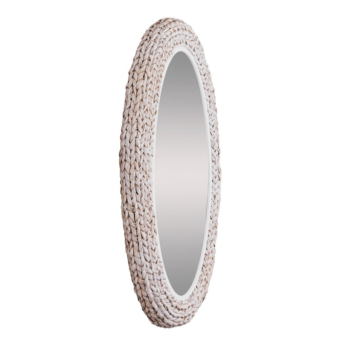 Varaluz Athena 24x40 Oval Wall Mirror, White/Whitewash Seagrass