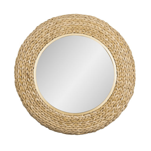 Varaluz Athena 30" Round Wall Mirror, French Gold/Natural Seagrass - 457MI30FGN