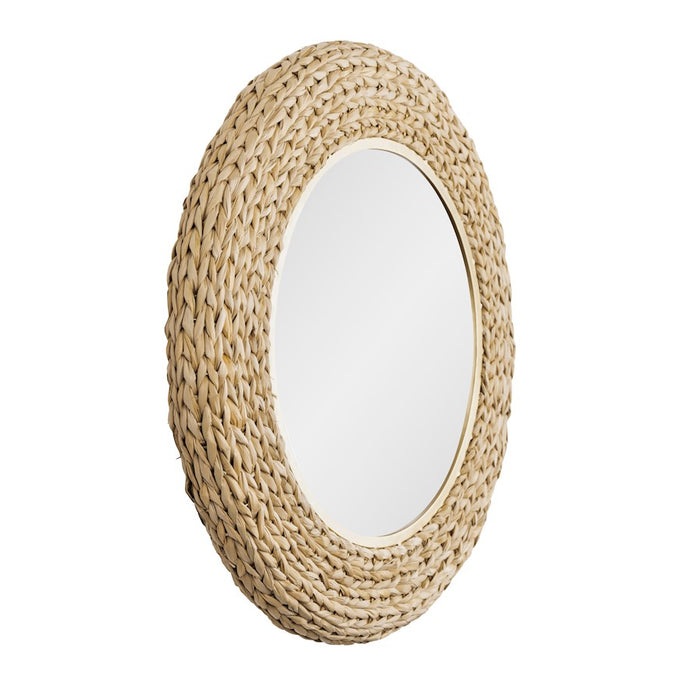 Varaluz Athena 30" Round Wall Mirror, French Gold/Natural Seagrass