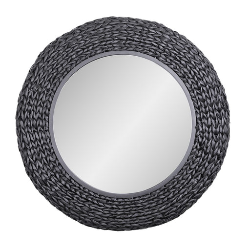 Varaluz Athena 30-in Round Wall Mirror, Matte Black/Black Seagrass - 457MI30MBB