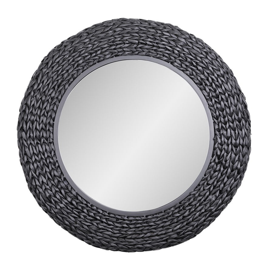 Varaluz Athena 30-in Round Wall Mirror, Matte Black/Black Seagrass - 457MI30MBB