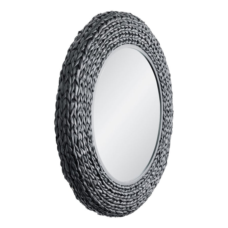 Varaluz Athena 30-in Round Wall Mirror, Matte Black/Black Seagrass
