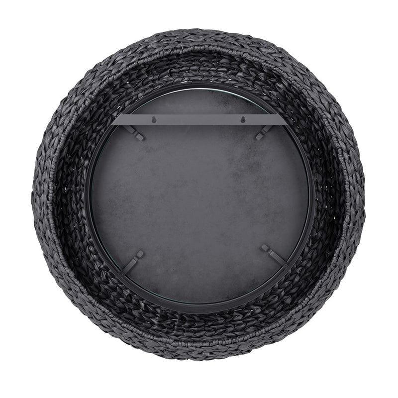 Varaluz Athena 30-in Round Wall Mirror, Matte Black/Black Seagrass