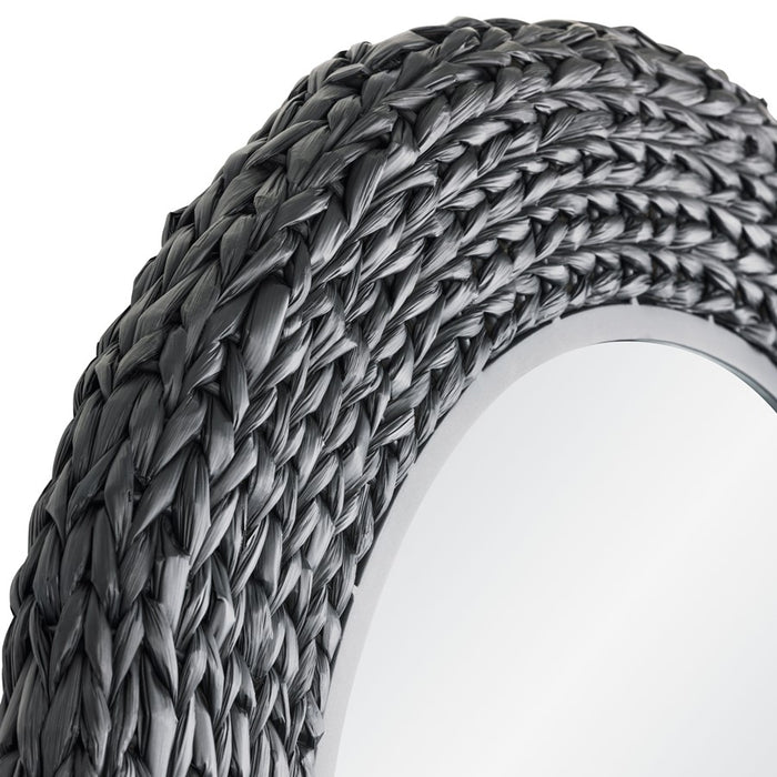 Varaluz Athena 30-in Round Wall Mirror, Matte Black/Black Seagrass