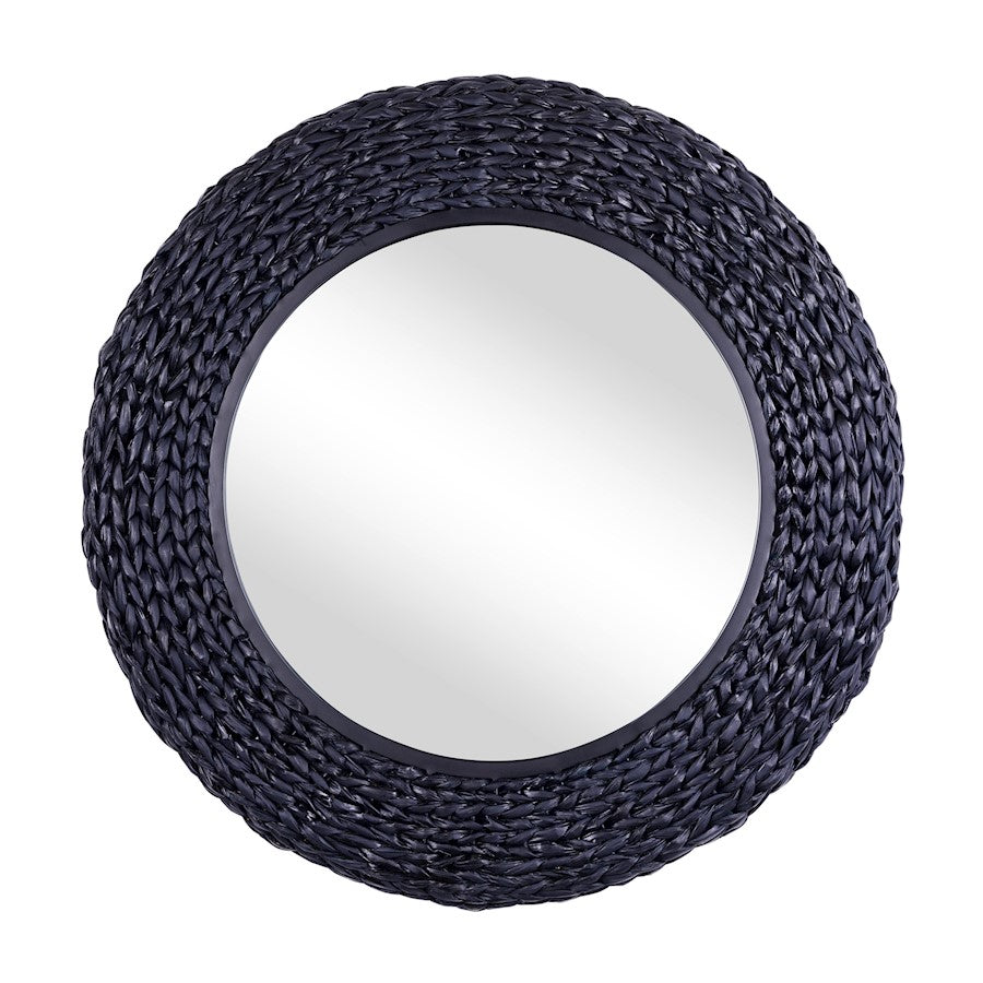 Varaluz Athena 30" Round Wall Mirror, Black/Midnight Blue Seagrass - 457MI30MBM