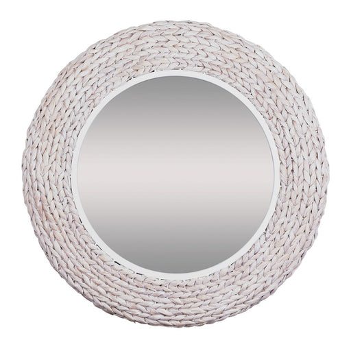 Varaluz Athena 30-in Round Wall Mirror, White/Whitewash Seagrass - 457MI30MWW