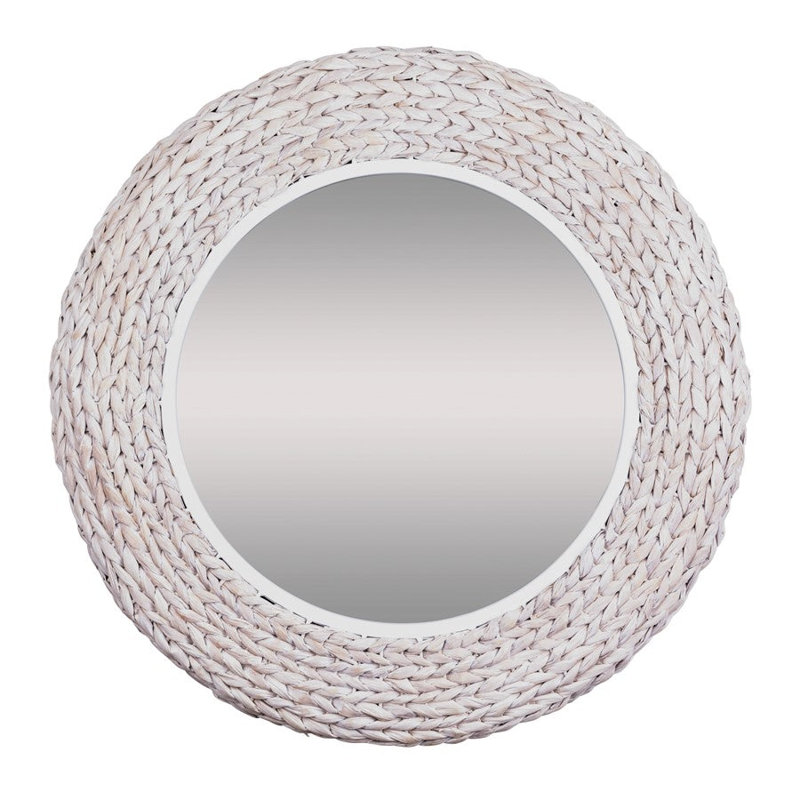 Varaluz Athena 30-in Round Wall Mirror, White/Whitewash Seagrass - 457MI30MWW