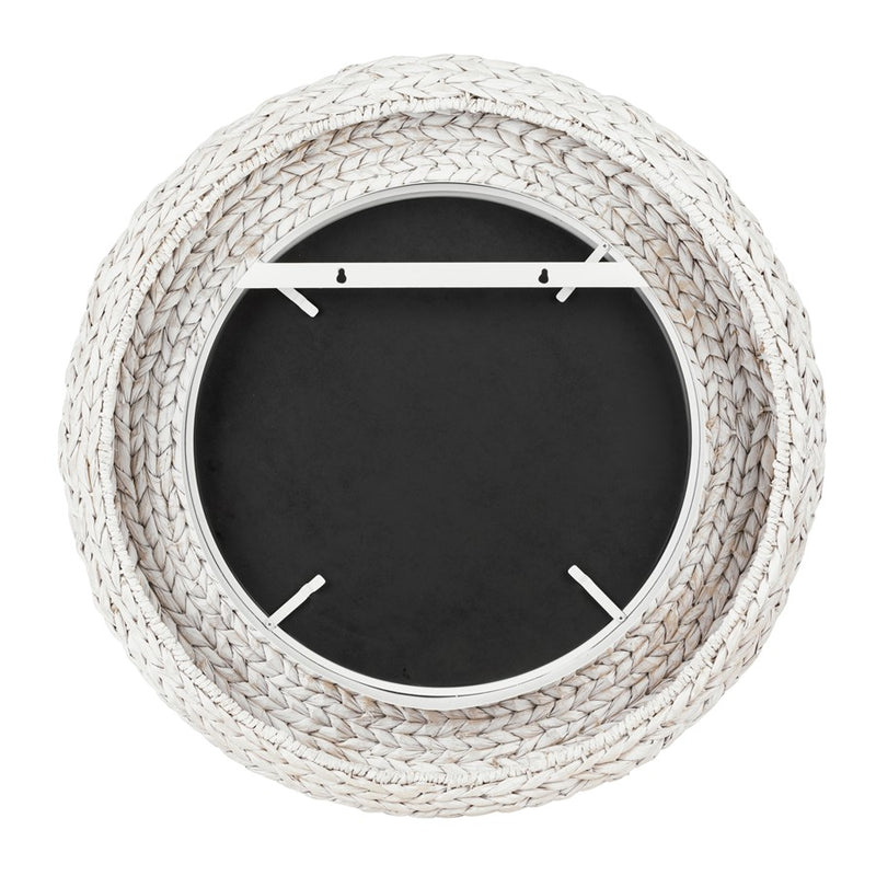 Varaluz Athena 30-in Round Wall Mirror, White/Whitewash Seagrass