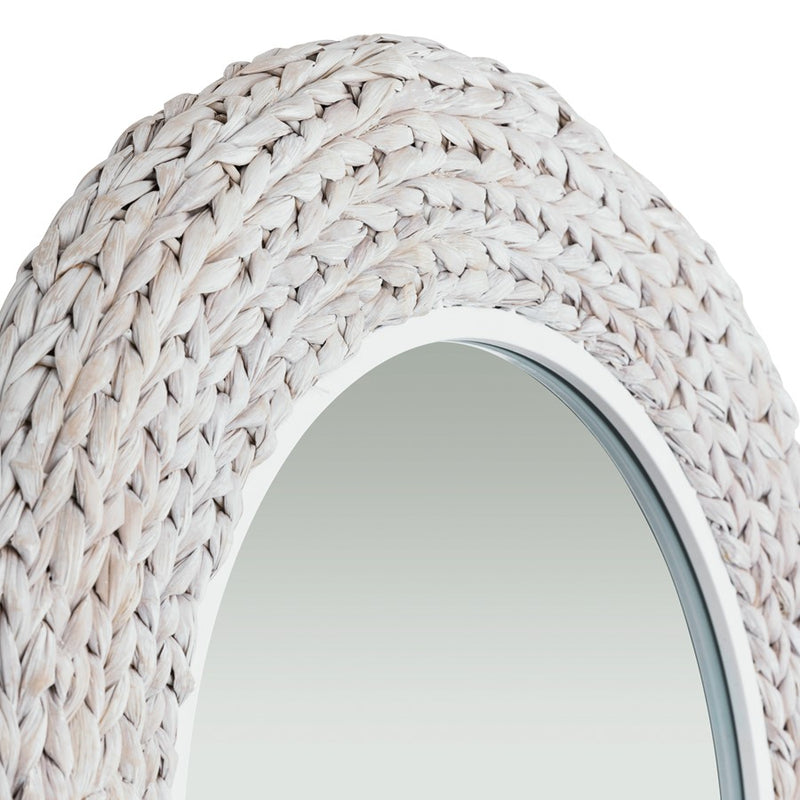 Varaluz Athena 30-in Round Wall Mirror, White/Whitewash Seagrass