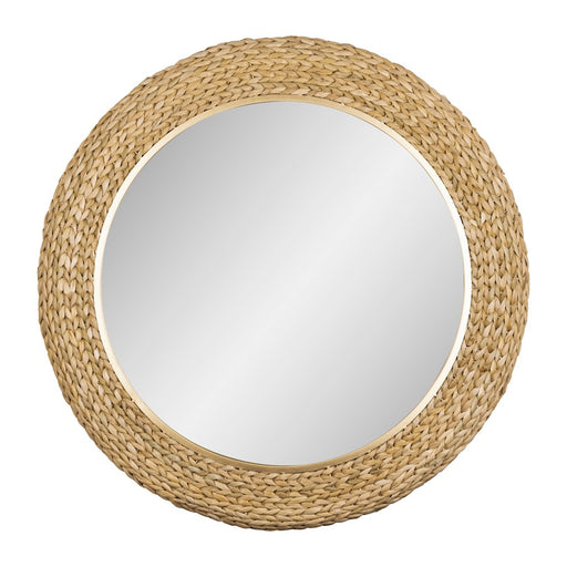 Varaluz Athena 40" Round Wall Mirror, French Gold/Natural Seagrass - 457MI40FGN