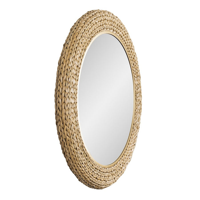 Varaluz Athena 40" Round Wall Mirror, French Gold/Natural Seagrass