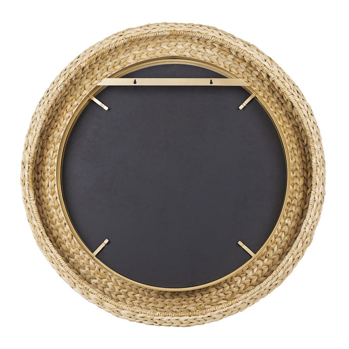 Varaluz Athena 40" Round Wall Mirror, French Gold/Natural Seagrass