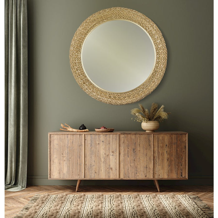 Varaluz Athena 40" Round Wall Mirror, French Gold/Natural Seagrass