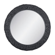 Varaluz Athena 40-in Round Wall Mirror, Matte Black/Black Seagrass - 457MI40MBB